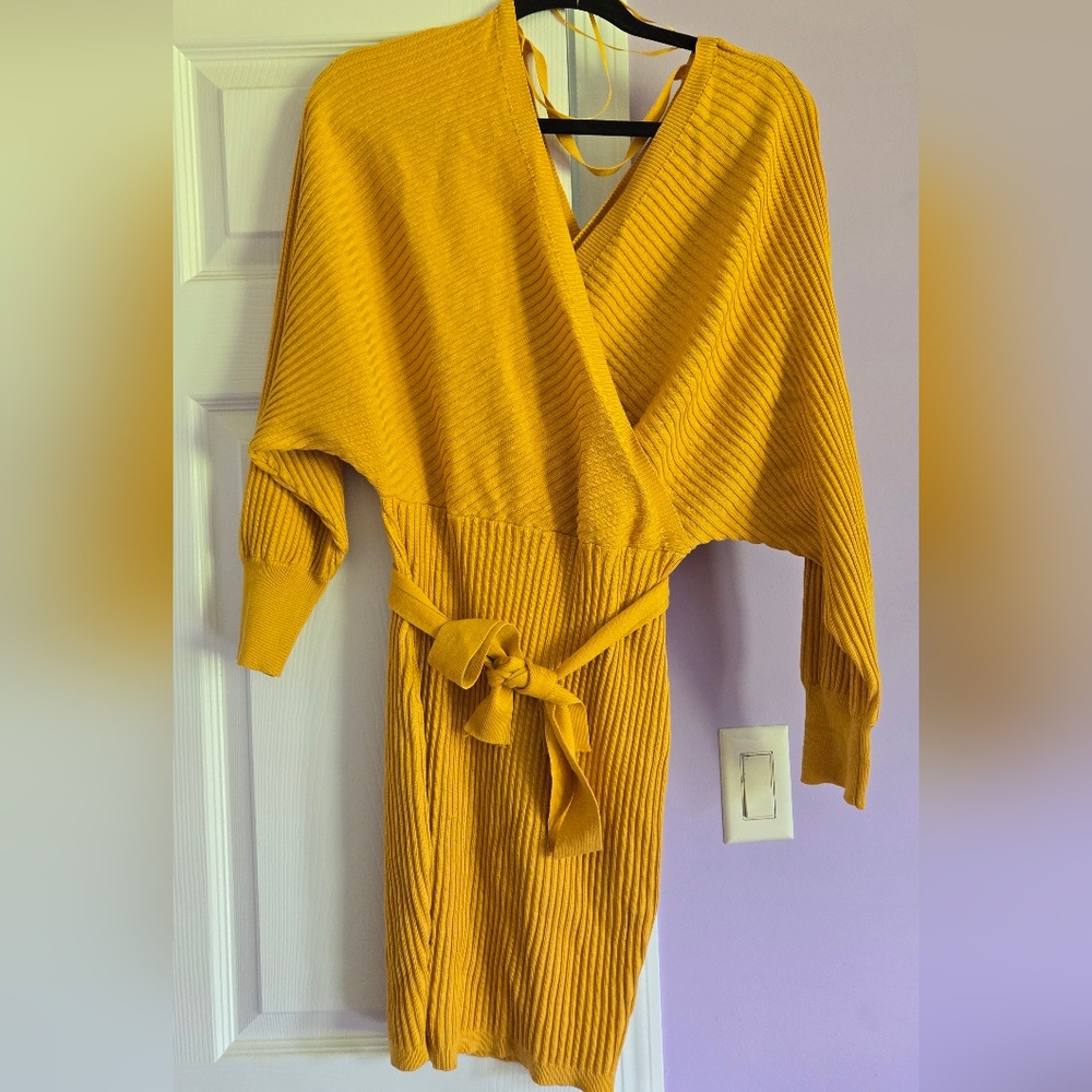 Love Tree Golden Long Sleeve Wrap Dress